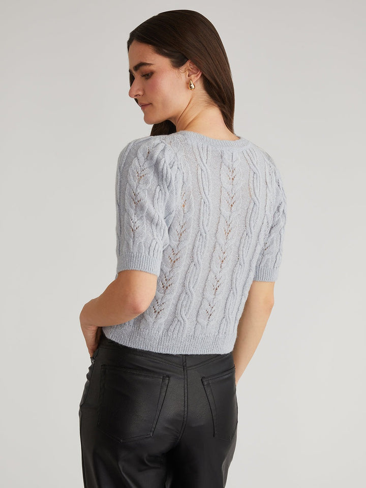 Lacey Puff Sleeve Crew Cardi in Iceberg