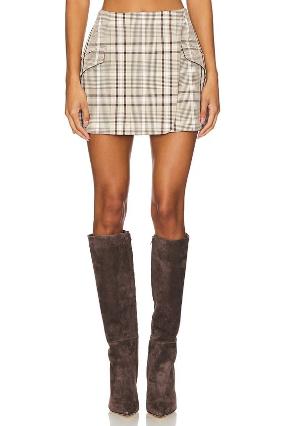 PAYTON WRAP MINI SKIRT in Light Brown