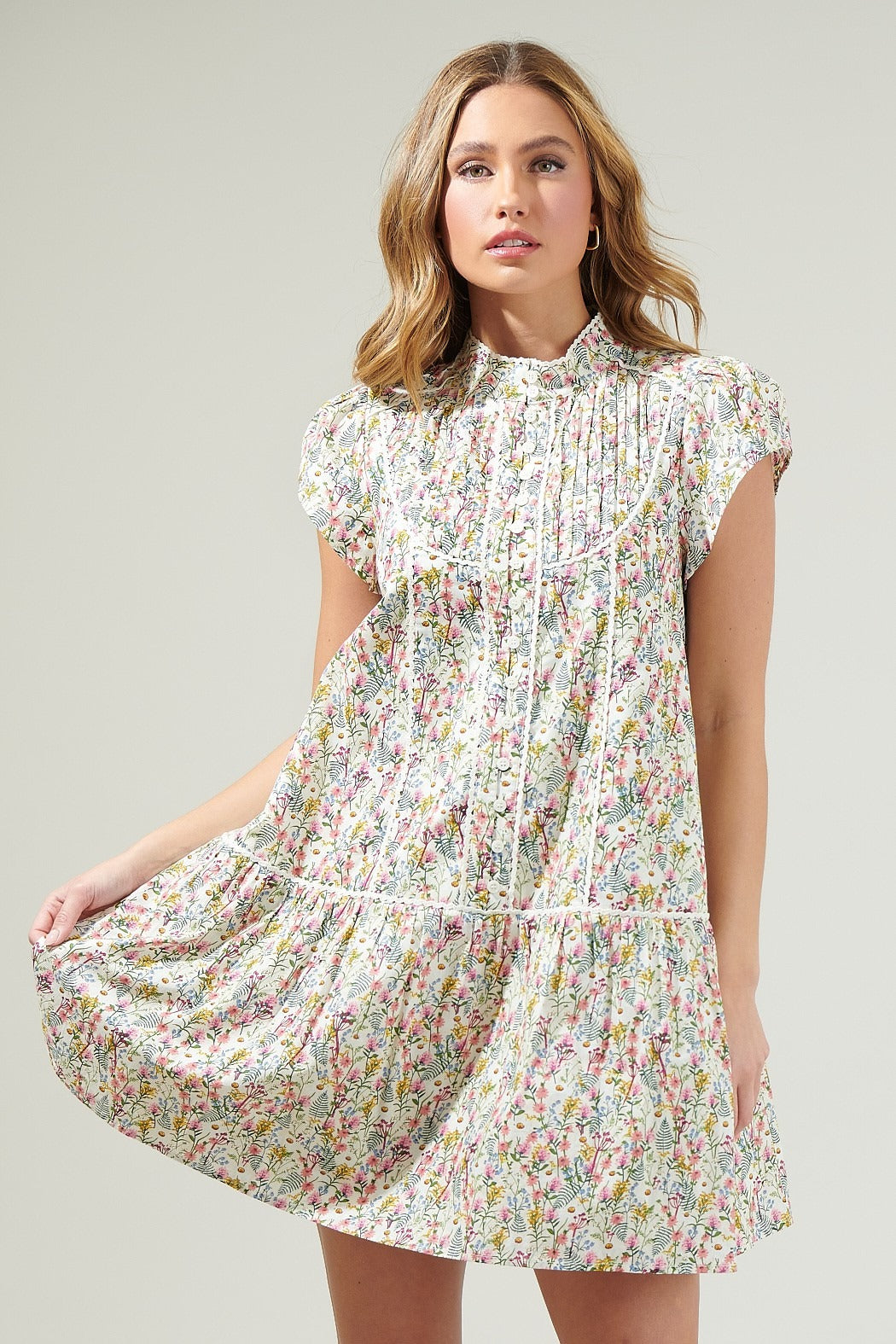 Arvine Pleated Mini Dress in Floral