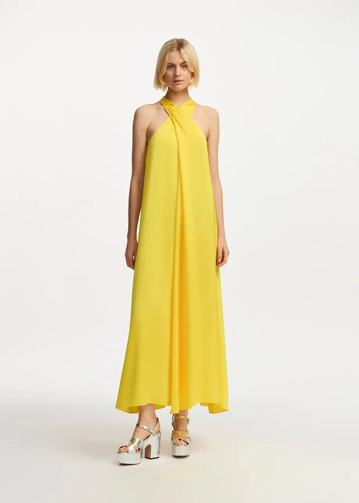 Finch Halter Neck Dress in Lemon Juice