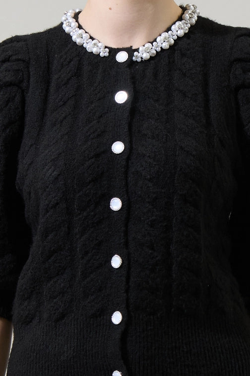 Jamari Button Front Cropped Cardigan in Black