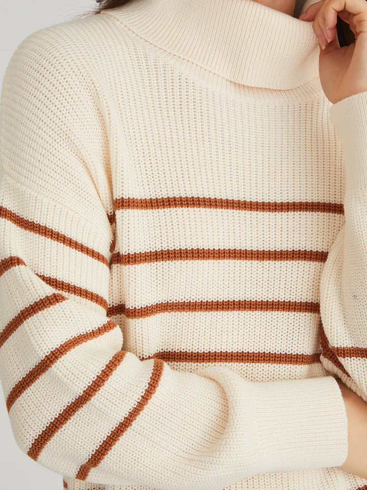 Elise Oversized Striped Turtleneck Pullover in Sea Salt Multi