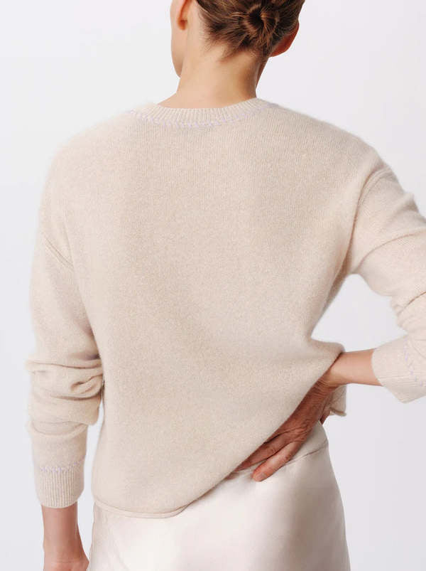 Long Sleeve Cashmere Pullover in Soft Oatmeal