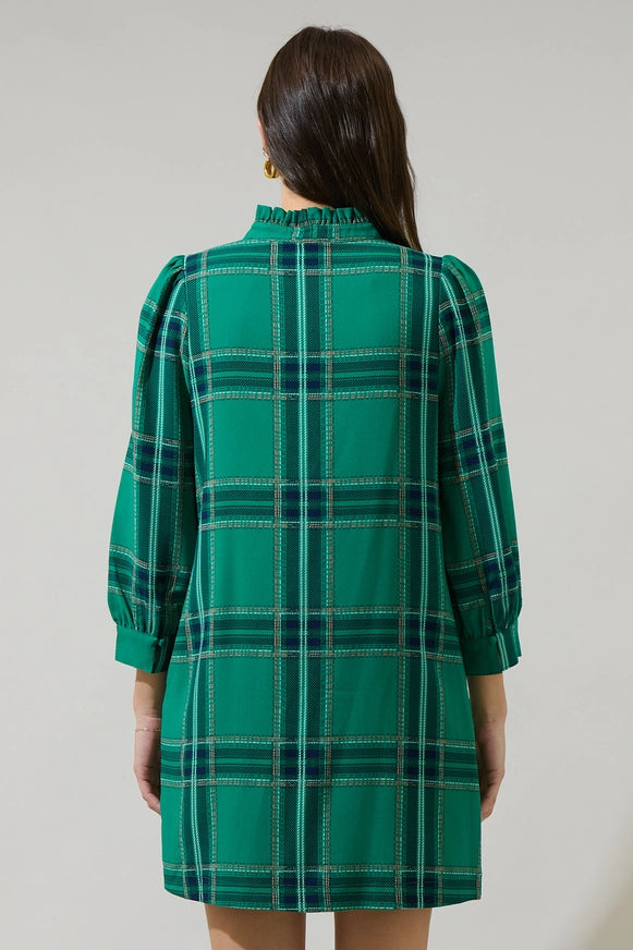 Woodland Jade Plaid Lorna Shift Mini Dress in Green