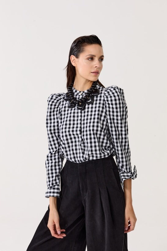 Lilium Poplin Shirt in Black and White