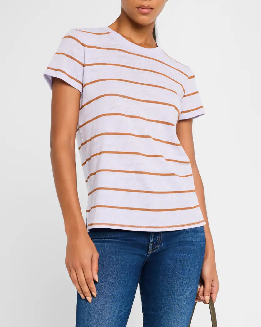 Slub Jersey Stripe Short Sleeve Crew Neck Tee in Skyflower/Cornelian Stone