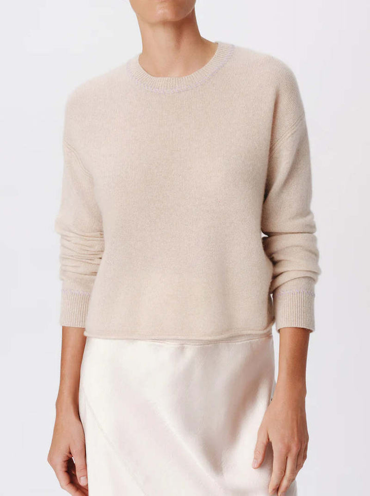 Long Sleeve Cashmere Pullover in Soft Oatmeal