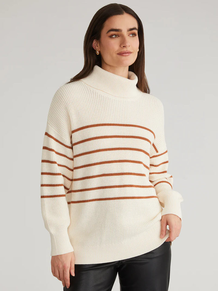 Elise Oversized Striped Turtleneck Pullover in Sea Salt Multi