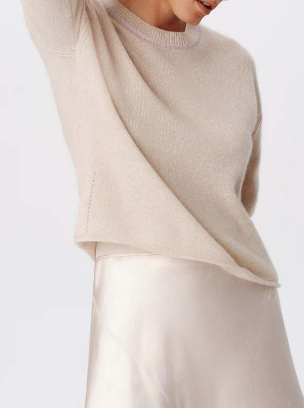 Long Sleeve Cashmere Pullover in Soft Oatmeal