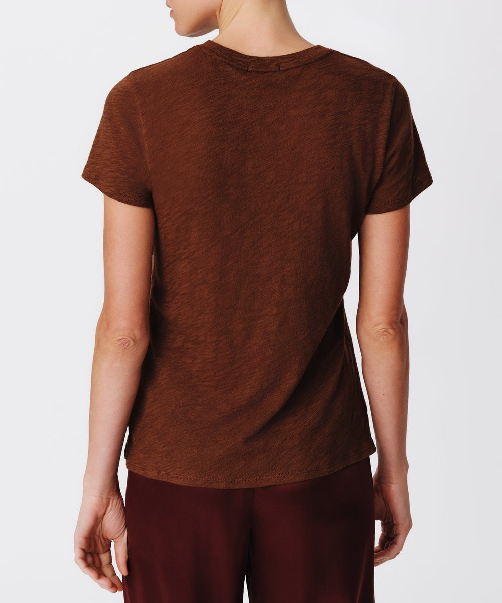 Slub Jersey Schoolboy Short Sleeve Crew Neck Tee in Pecan Brown