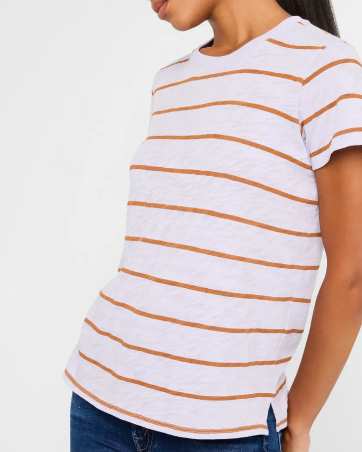 Slub Jersey Stripe Short Sleeve Crew Neck Tee in Skyflower/Cornelian Stone