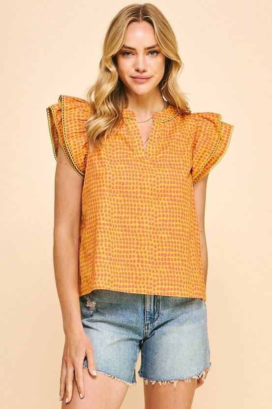 Printed Top in Mustard/Magenta